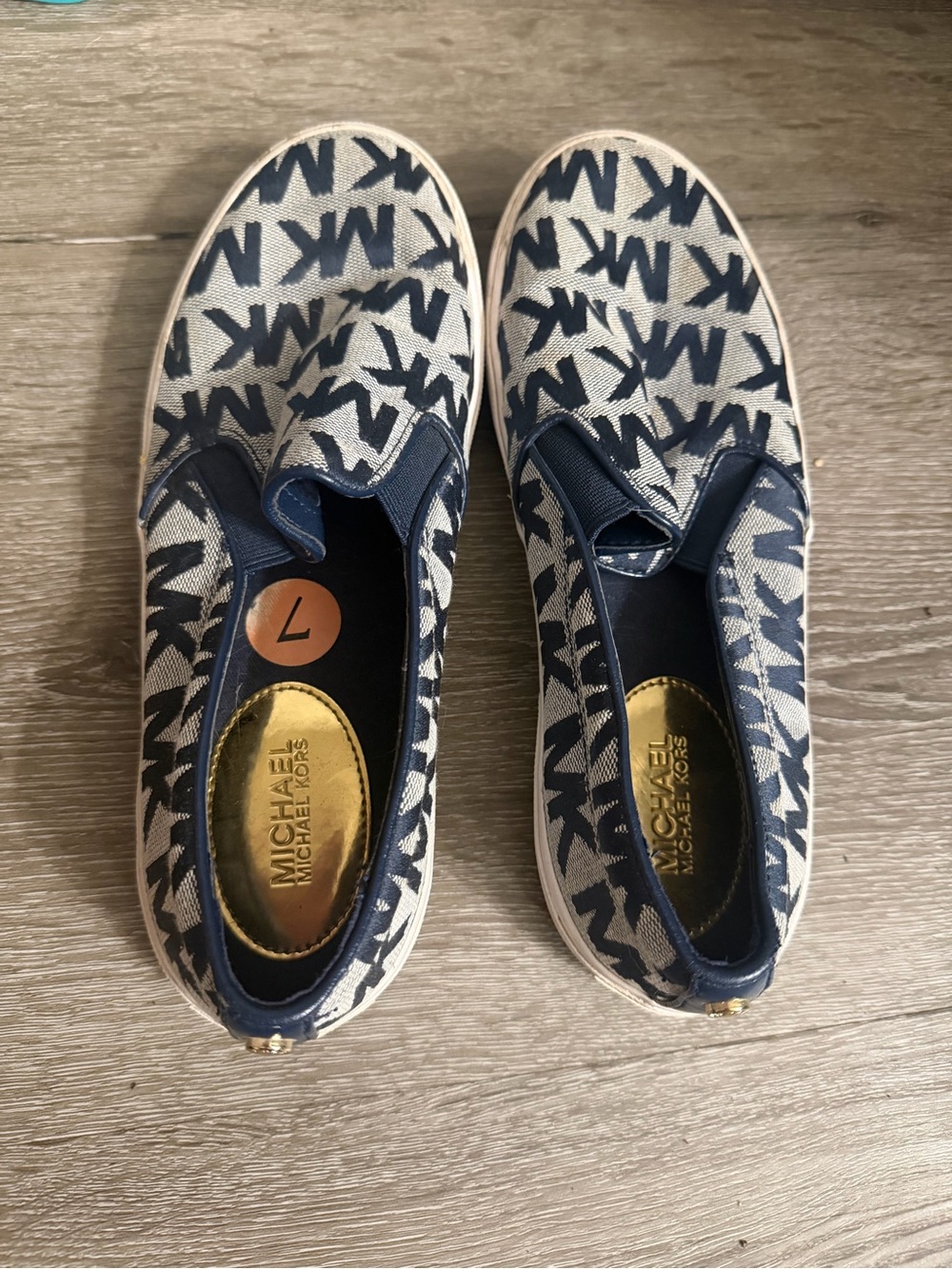 MICHAEL Michael Kors Navy and Gold Logo Slip-On Sneakers